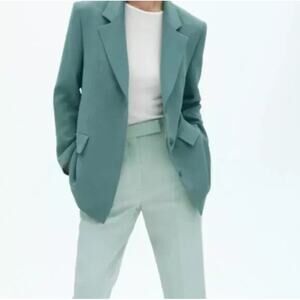 Zara Teal/Green Single Breasted 3 Buttons Blazer Jacket Size Medium